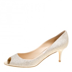 Pre Owned Jimmy Choo Gold Glitter Isabel Peep Toe Pumps Size 41