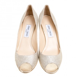 Pre Owned Jimmy Choo Gold Glitter Isabel Peep Toe Pumps Size 41