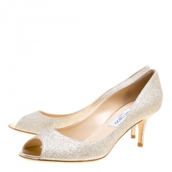 Pre Owned Jimmy Choo Gold Glitter Isabel Peep Toe Pumps Size 41