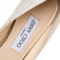 Pre Owned Jimmy Choo Gold Glitter Isabel Peep Toe Pumps Size 41