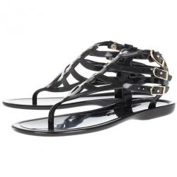 مملوكة مسبقًا Jimmy Choo Black Jelly Margot Gladiator Sandals Size 39