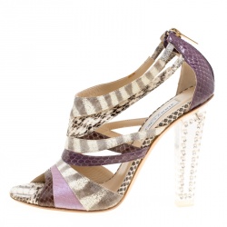 Pre Owned Jimmy Choo Multicolor Mix Exotic Cyndi Rhinestone Lucite Sandals Size 39.5