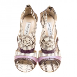 Pre Owned Jimmy Choo Multicolor Mix Exotic Cyndi Rhinestone Lucite Sandals Size 39.5