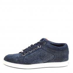 Pre Owned Jimmy Choo Blue Denim Texture Suede Miami Sneakers Size 36.5
