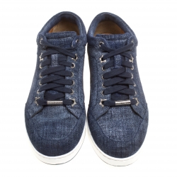 Pre Owned Jimmy Choo Blue Denim Texture Suede Miami Sneakers Size 36.5