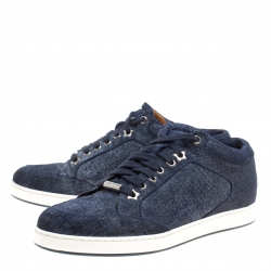 Pre Owned Jimmy Choo Blue Denim Texture Suede Miami Sneakers Size 36.5