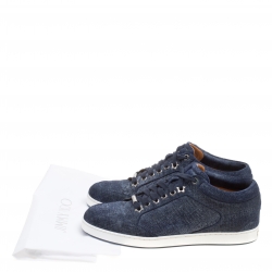 Pre Owned Jimmy Choo Blue Denim Texture Suede Miami Sneakers Size 36.5