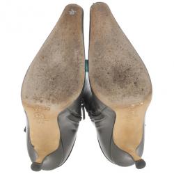 Pre Owned Jimmy Choo Dark Green Leather Pointed Toe Knee Boots Size 37.5