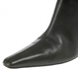 Pre Owned Jimmy Choo Dark Green Leather Pointed Toe Knee Boots Size 37.5