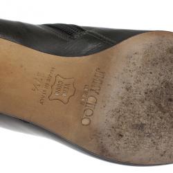 Pre Owned Jimmy Choo Dark Green Leather Pointed Toe Knee Boots Size 37.5