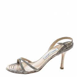 Pre Owned Jimmy Choo Two Tone Python Leather Jag Cross Strap Slingback Open Toe Sandals Size 37