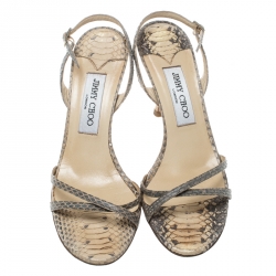 Pre Owned Jimmy Choo Two Tone Python Leather Jag Cross Strap Slingback Open Toe Sandals Size 37