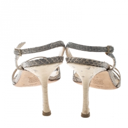 Pre Owned Jimmy Choo Two Tone Python Leather Jag Cross Strap Slingback Open Toe Sandals Size 37