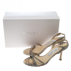 Pre Owned Jimmy Choo Two Tone Python Leather Jag Cross Strap Slingback Open Toe Sandals Size 37