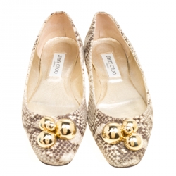 Pre Owned Jimmy Choo Beige Python Embossed Leather Ballet Flats Size 40.5