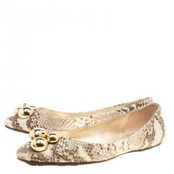 Pre Owned Jimmy Choo Beige Python Embossed Leather Ballet Flats Size 40.5