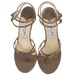 Pre Owned Jimmy Choo Bronze Metallic Thong Strappy Sandals Size 39.5