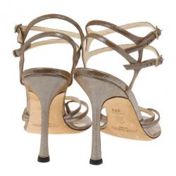 Pre Owned Jimmy Choo Bronze Metallic Thong Strappy Sandals Size 39.5