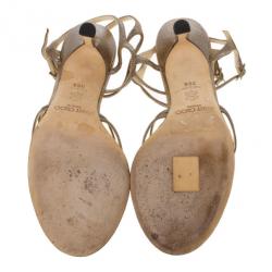 Pre Owned Jimmy Choo Bronze Metallic Thong Strappy Sandals Size 39.5