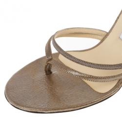 Pre Owned Jimmy Choo Bronze Metallic Thong Strappy Sandals Size 39.5
