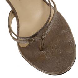 Pre Owned Jimmy Choo Bronze Metallic Thong Strappy Sandals Size 39.5