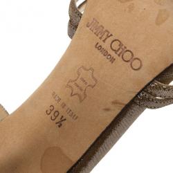 Pre Owned Jimmy Choo Bronze Metallic Thong Strappy Sandals Size 39.5