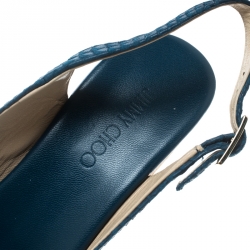Pre Owned Jimmy Choo Blue Snake Embossed Leather Prova Slingback Cork Wedge Sandals Size 37.5