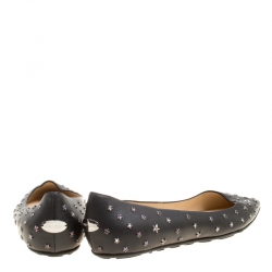 Pre Owned Jimmy Choo Black Leather Crystal Star Studded Pointed Toe Ballet Flats Size 41