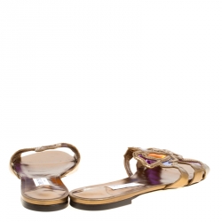 مملوكة مسبقًا حذاء سلايدز جيمي تشو فلات ليزا PVC متعدد الألوان وجلد برونزي ميتالك مقاس 41