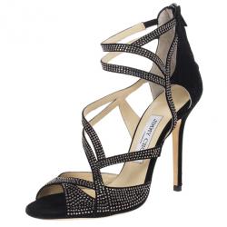 Pre Owned Jimmy Choo Dome Diamante Embellished Suede Sandals Size 38.5