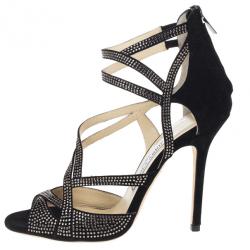 Pre Owned Jimmy Choo Dome Diamante Embellished Suede Sandals Size 38.5