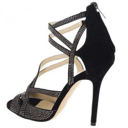 Pre Owned Jimmy Choo Dome Diamante Embellished Suede Sandals Size 38.5