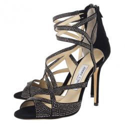 Pre Owned Jimmy Choo Dome Diamante Embellished Suede Sandals Size 38.5