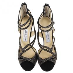 Pre Owned Jimmy Choo Dome Diamante Embellished Suede Sandals Size 38.5