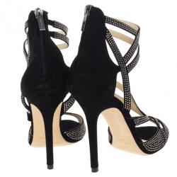 Pre Owned Jimmy Choo Dome Diamante Embellished Suede Sandals Size 38.5