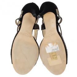 Pre Owned Jimmy Choo Dome Diamante Embellished Suede Sandals Size 38.5