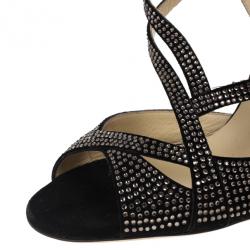 Pre Owned Jimmy Choo Dome Diamante Embellished Suede Sandals Size 38.5