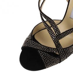 Pre Owned Jimmy Choo Dome Diamante Embellished Suede Sandals Size 38.5