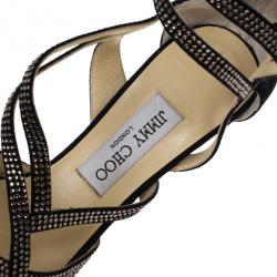 Pre Owned Jimmy Choo Dome Diamante Embellished Suede Sandals Size 38.5