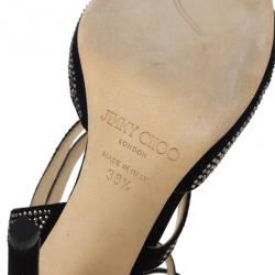 Pre Owned Jimmy Choo Dome Diamante Embellished Suede Sandals Size 38.5