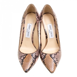 مملوكة مسبقًا حذاء كعب عالي جيمي تشو آبيل جلد ثعبان بيج مقدمة مدببة مقاس 39.5