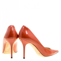 Pre Owned Jimmy Choo Agate Orange Patent Leather Agnes Pointed Toe Pumps Size 38