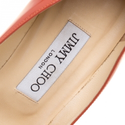 Pre Owned Jimmy Choo Agate Orange Patent Leather Agnes Pointed Toe Pumps Size 38