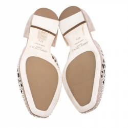 Pre Owned Jimmy Choo Beige Laser Cut Suede Globe Crystal Embellished D'orsay Flats Size 37.5