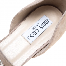 Pre Owned Jimmy Choo Beige Laser Cut Suede Globe Crystal Embellished D'orsay Flats Size 37.5