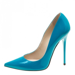 Pre Owned Jimmy Choo Teal Patent Leather Anouk Pumps Size 37.5