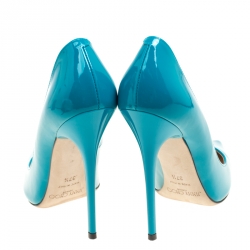 Pre Owned Jimmy Choo Teal Patent Leather Anouk Pumps Size 37.5