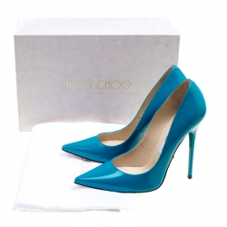 Pre Owned Jimmy Choo Teal Patent Leather Anouk Pumps Size 37.5