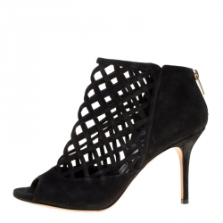 مملوكة مسبقًا Jimmy Choo Black Suede Drift Cutout Peep Toe Booties Size 39