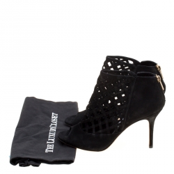 مملوكة مسبقًا Jimmy Choo Black Suede Drift Cutout Peep Toe Booties Size 39